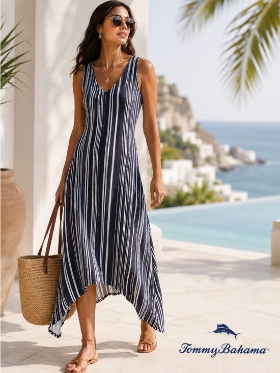 Tommy Bahama Dresses & Skirts - Tommy Bahama Anoche Sleeveless Stripe Shift HI-LOW Maxi Dress Sz M